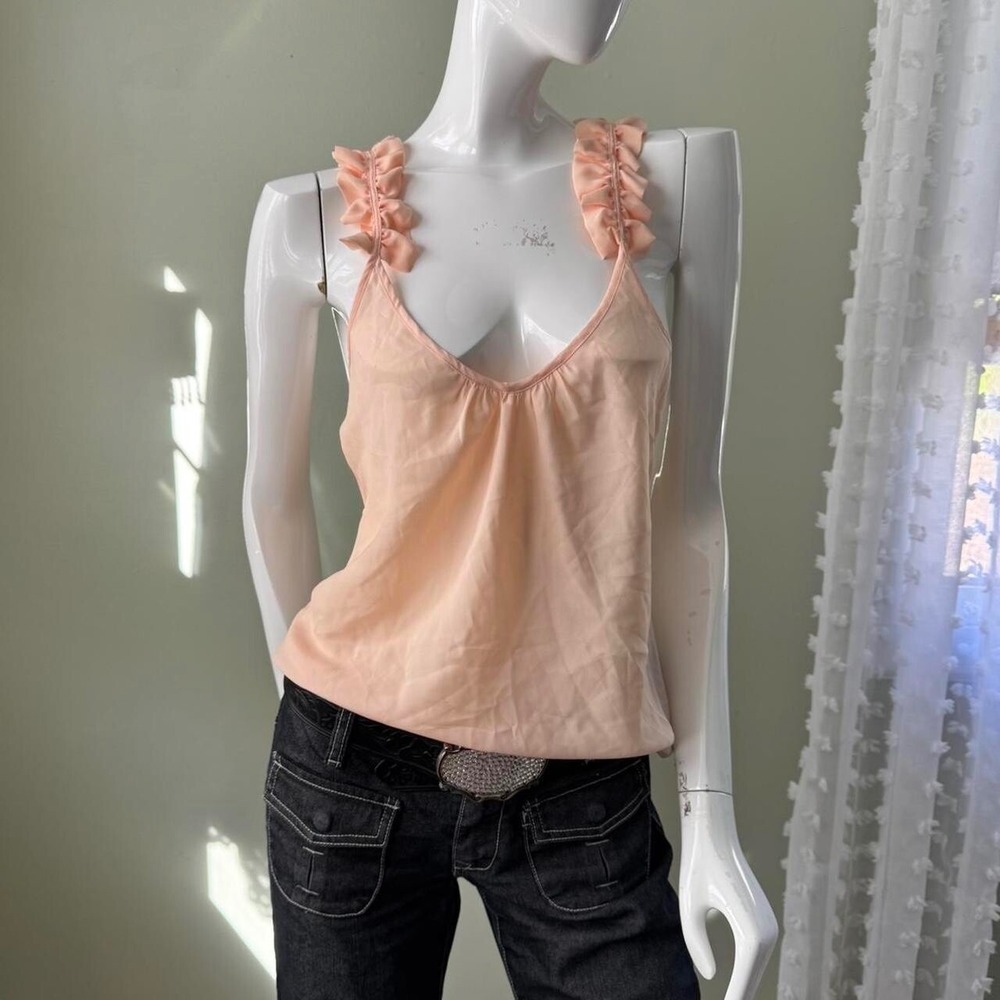 peach ruffle cami top deep neck‎ open back